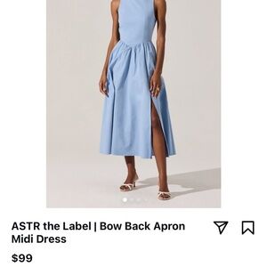 Astr Light Blue Midi Dress with Bow Back Apron
